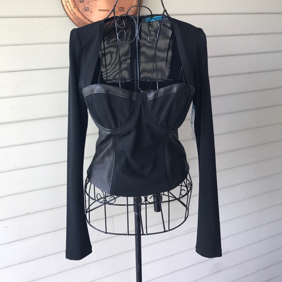 Alice + Olivia Tops - Alice + Olivia Black Lali Leather Detail Bustier